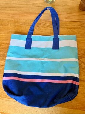 🌊 Striped Canvas Tote Bag / Beach Bag – EUC